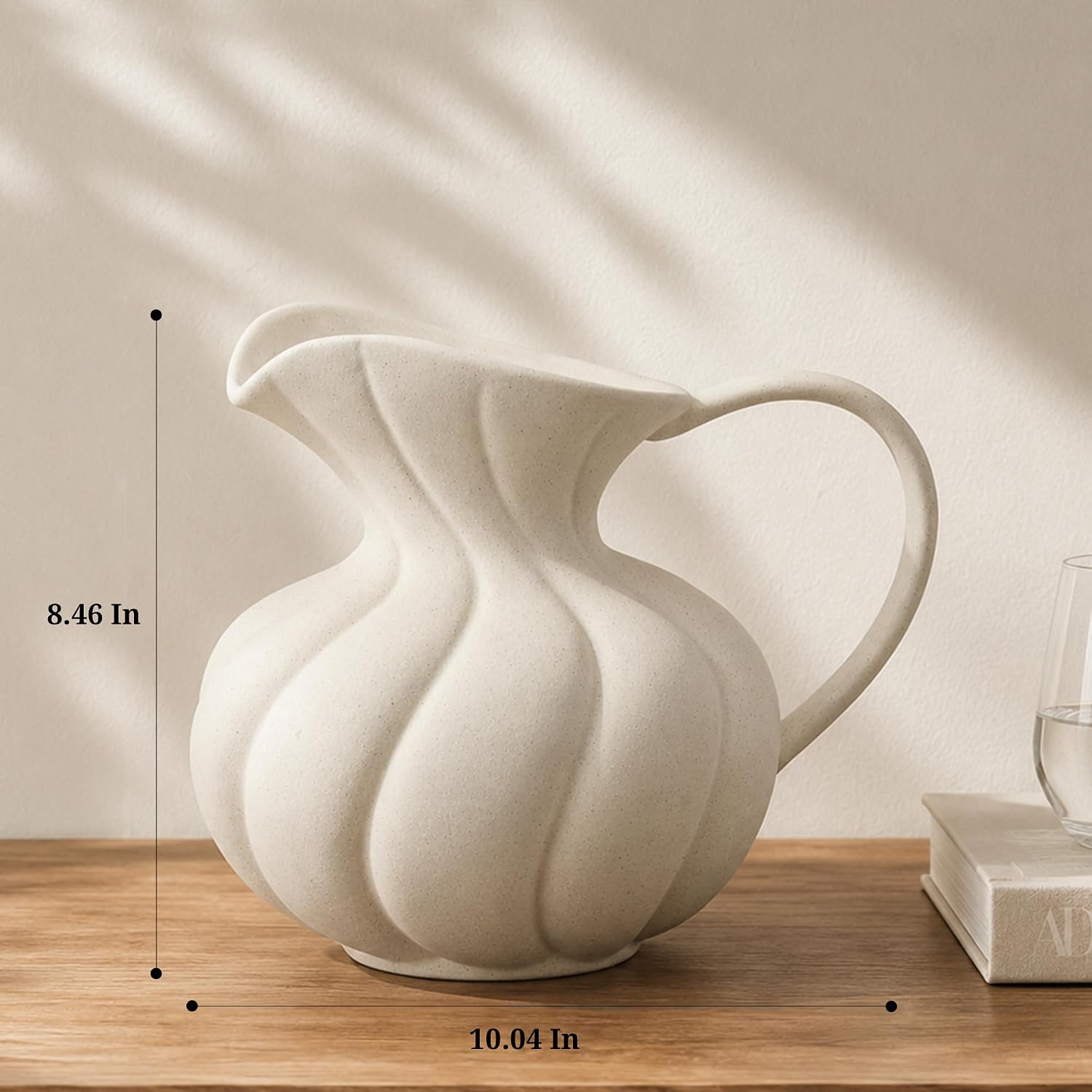 Large Ceramic Flower Vase Home Decor - Farmhouse Table Vases | Rustic Vintage Living Room Kitchen Bedroom Decorations for House Book Shelf Office Coffee Desk Dining Fireplace
