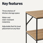 Amazon Basics Kitchen Island with 3 Storage Shelves, Black and Oak Effect, Melamine Surface, Adjustable Feet