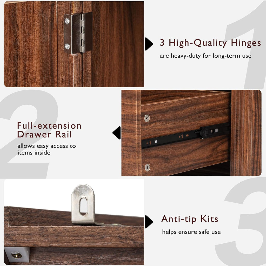 Pantry Cabinet with 2 Large Drawers, Embossed Texture Freestanding Cupboard with 8 Door Shelves and 3 Cabinet Shelves for Kitchen, Dining Room, Living Room