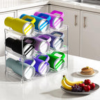 Stackable Water Bottle Organizer for Cabinet, Bottle and Other Tumbler Organizer for Kitchen Cabinets,Clear Stackable Water Bottle Holder and Wine Rack