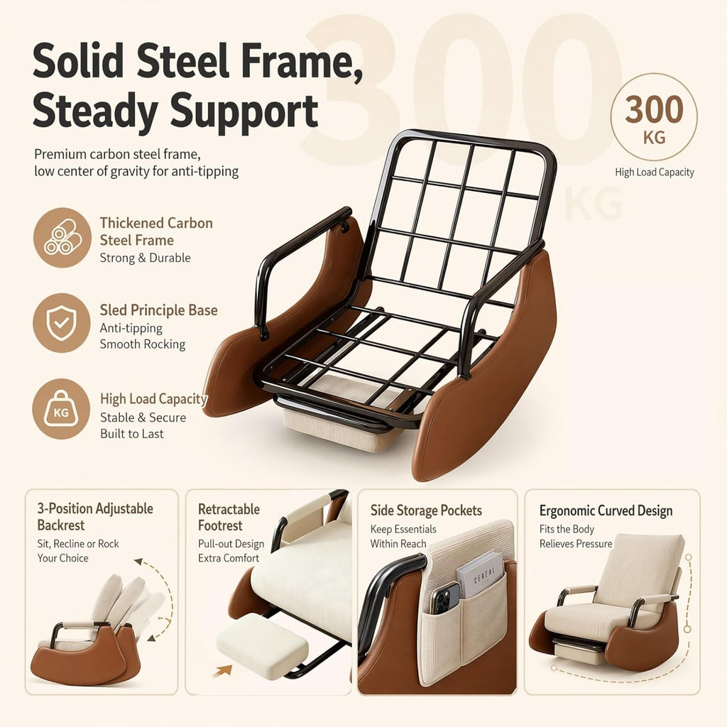 Nursery Chair Rocking Chair with Foot Rest Nursery Rocking Chairs, 3-Position Recliner Foldable Space-Saving Modern Corduroy Stable High Capacity Gliding Rocking Chair