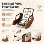 Nursery Rocking Chairs Gliding Rocking Chair with Retractable Foot Rest, 3-Position Adjustable Recline Two-Tone Corduroy Foldable Anti-Tip Sled Base Living Room