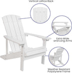 Flash Furniture Charlestown Poly Resin Adirondack Chair - White - All Weather - Indoor/Outdoor - Set of 2