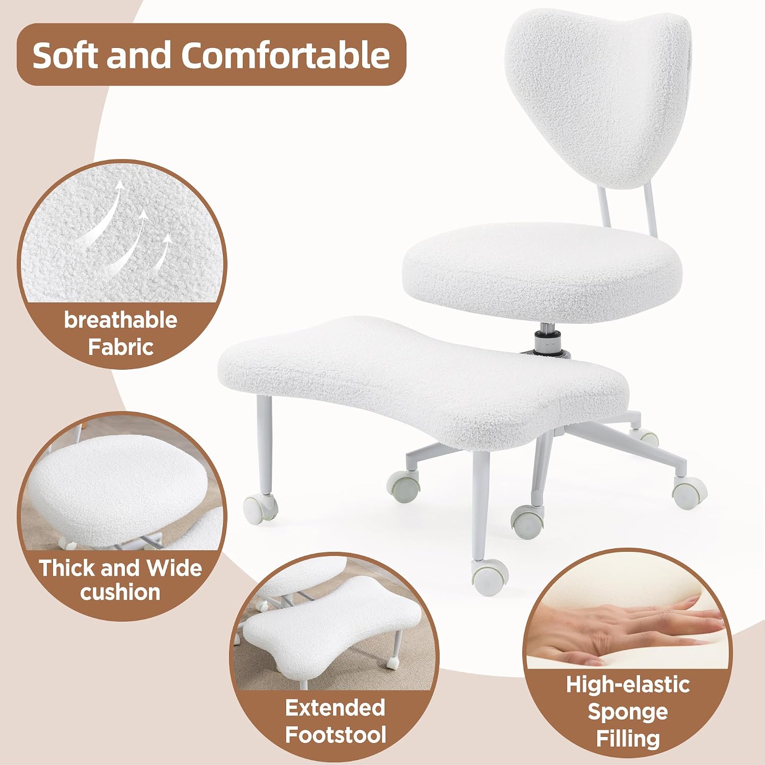 Meditation Chair, an Ergonomic Cross-Legged Seating Chair with Lumbar Support and a Height-Adjustable seat Cushion, Ideal for People Engaged in high-Intensity Office Work (Beige)