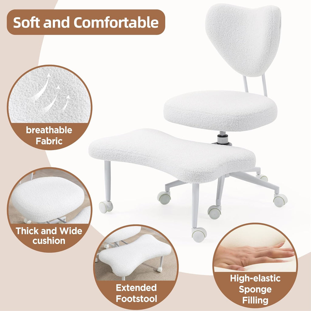 Ergonomic Meditation Chair with Lumbar Support, 360° Swivel Base and Adjustable Seat Cushion, Beige Teddy Fleece Upholstered for Yoga or Office, 300 lb Capacity