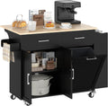 Bigbiglife Kitchen Island with Storage, 50.8" Rolling Kitchen Island Cart with Drop Leaf & Storage - Mobile Kitchen Organizer with Wheels, Rubberwood Top, Trash Can Cabinet & Towel Rack, Black