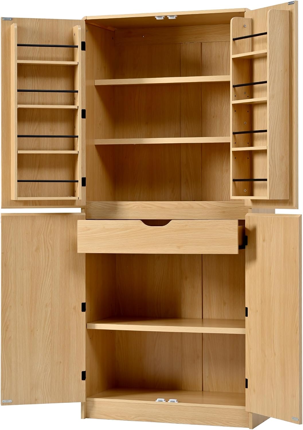 72" Tall Kitchen Pantry Cabinet, Farmhouse Storage Cabinet with 8 Door Shelves, Rustic Wood Cupboard with 3 Adjustable Shelves, Hidden Drawer for Kitchen, Dining Room, Bathroom, Natural