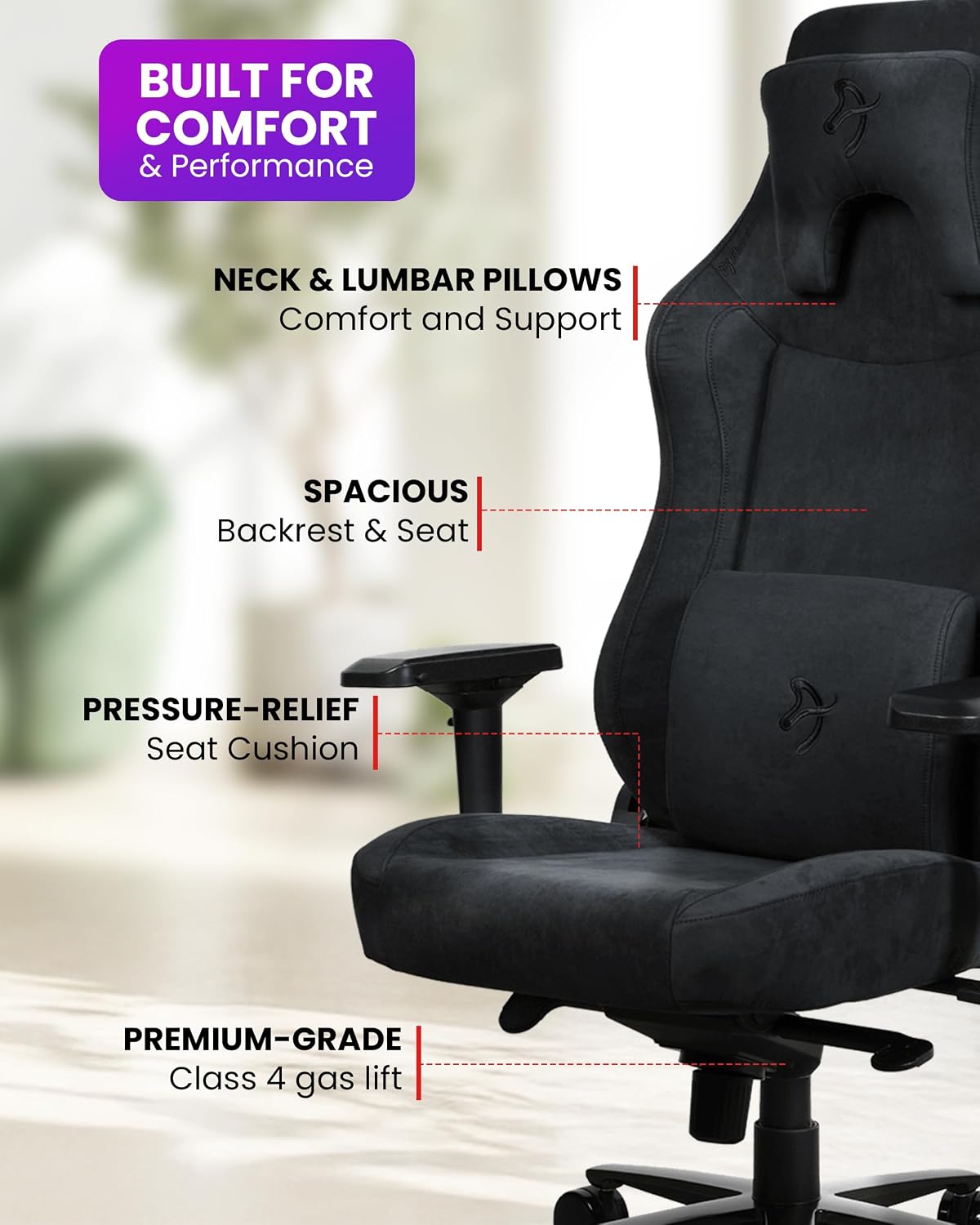 Arozzi Vernazza XL Soft PU Ergonomic Computer Gaming/Office Chair with High Backrest, Recliner, Swivel, Tilt, Rocker, Adjustable Height and Adjustable Lumbar and Neck Support - Pure Black
