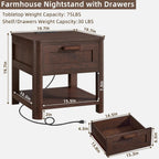 Joaxswe Farmhouse Side Tables Living Room, Small Nightstand with 1 Drawers & Open Shelving & 4 Thickened Table Legs, Walnut