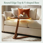 C-Shaped End Table for Couch - Solid Wood C Table for Sofa, Small Round Wooden Handmade Couch Tables That Slide Under Bedside Tray Side Tables for Living Room, Bedroom, Small Space, 19.7"