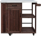 40 Natural Fir Wood Garden Table for Planting, Planter Bench with Stainless Top, Outdoor Storage Cabinets with Lockable Wheels for Backyard Gardening, Dark Brown