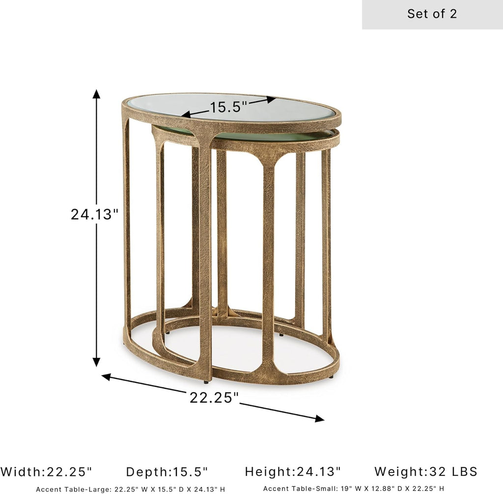 Signature Design by Ashley Irmaleigh Classic Nesting Accent Table Set with Mirrored Tabletops, Set of 2, Metallic