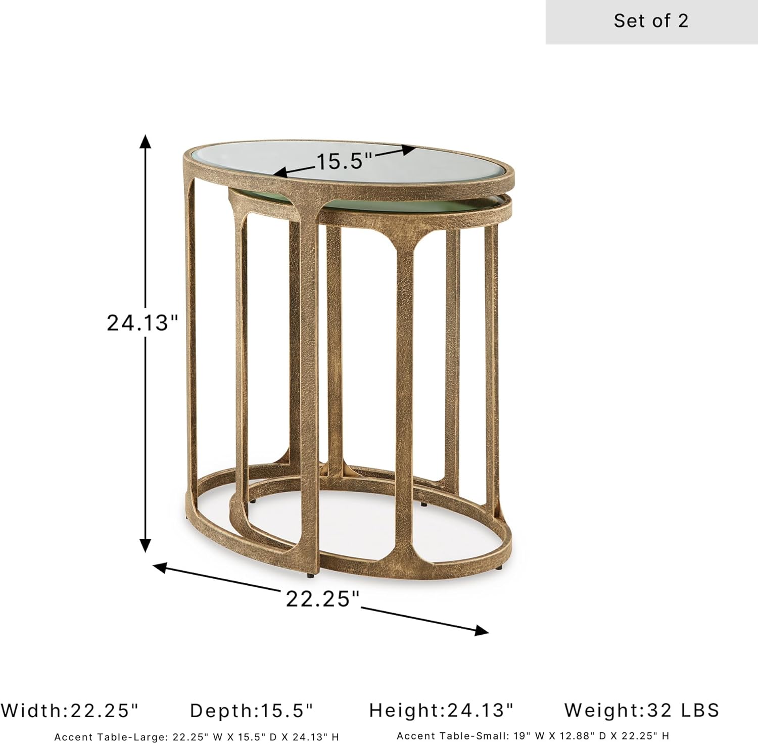 Signature Design by Ashley Irmaleigh Classic Nesting Accent Table Set with Mirrored Tabletops, Set of 2, Metallic