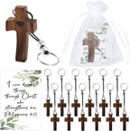 INSYOHO 12Pcs Wooden Cross Fidget - Small Pocket Cross My Heart Keychain with Card Organza Bag, Stress Anxiety Relief Encouragement Inspirational Handheld Prayer Keychain Christian Religious Gift