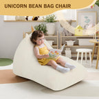 COMAX Bean Bag Chairs for Kids, Unicorn Kid Beanbag Chair with Filler, Toddler Lounge Bean Chair Corduroy, Lazy Floor Lounger for Girls and Boys Stuffed, Beige
