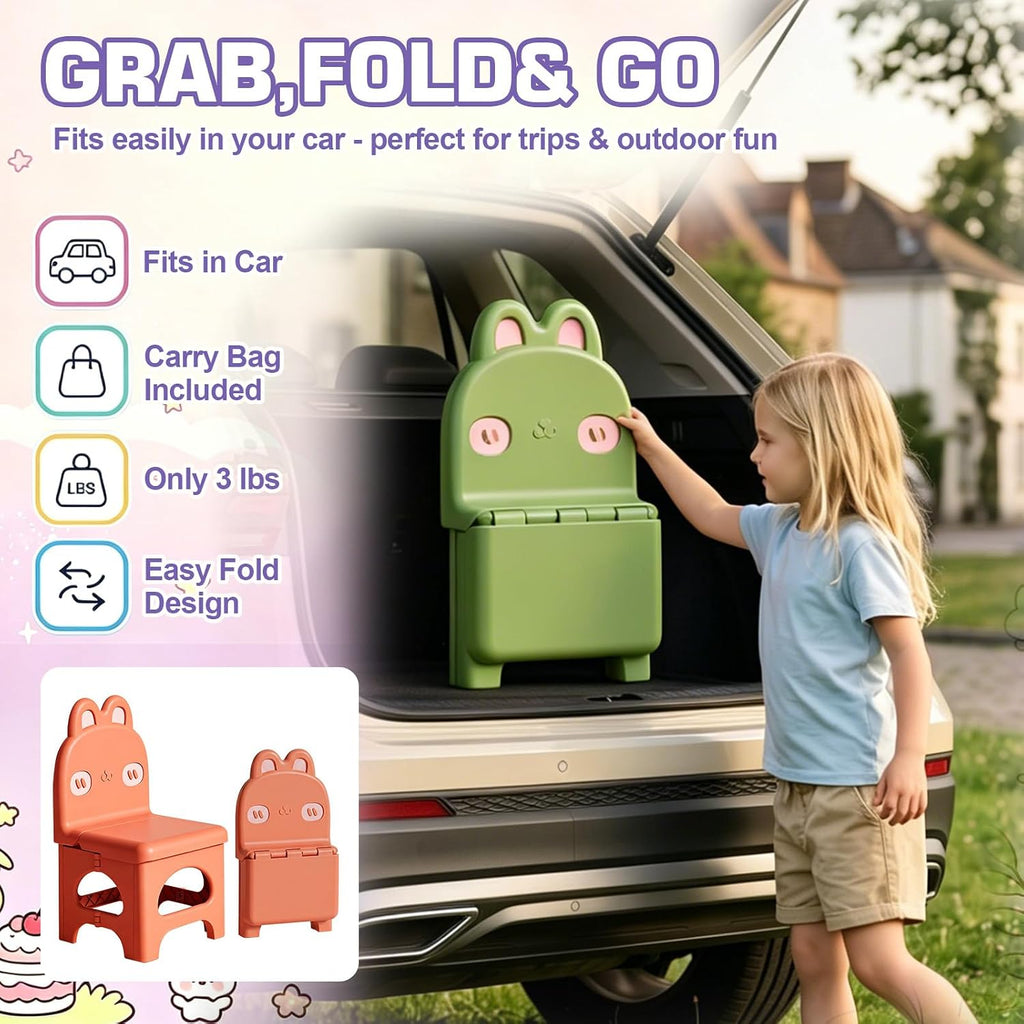 Kids Folding Chair, Ergonomic Small Chair for Toddlers, Durable Plastic Kids Chair for Home Classroom Camping, Lightweight Padded Seat (Green)