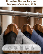 Premium Wooden Hangers 12-Pack – Wide Shoulder Non-Slip Design for Coats, Jackets & Suits | 360° Rotating Closet Organizers | Durable & Space-Saving (Vintage Wood)