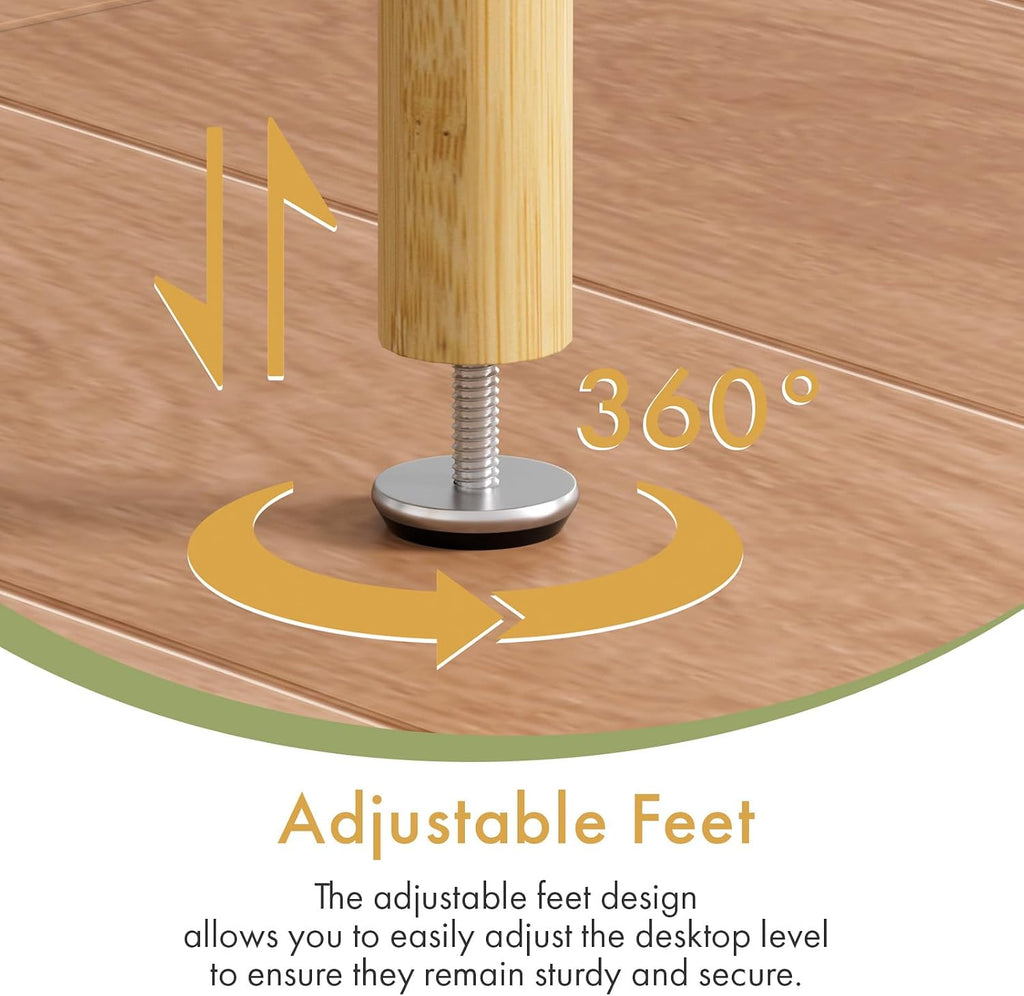 2 Tier Bamboo End Table, Narrow Side Table with Adjustable Feet, Waterproof Small Bedside Table, Nightstand, Entryway Table for Living Room Bedroom Bathroom, No Tool Assembly, 66LBS Capacity