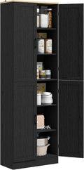 4-Door Farmhouse Freestanding Kitchen Pantry Cabinet with Flexible Adjustable Shelves, Distressed Black Finish and Contemporary Design