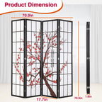 Room Divider,4 Panel Folding Privacy Divider Portable Room Separating Dividers Asian-Style Screen Wall Wood Dividers Tall Freestanding Partition Screen w/Floral Patterned