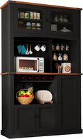 Einhomn 71" Tall Kitchen Pantry Cabinet with Charge Station, 3 Adjustable Shelves, Wine Rack and Glass Door, Kitchen Hutch for Dining Room, Kitchen and Living Room, Black