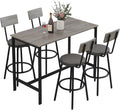 Zevemomo Dining Table Set for 4, 5-Piece Bar Table Set, Kitchen Table and Chairs, Counter Height High Top Table with 4 PU Upholstered Stools, Space-Saving Pub Table Sets for Small Space, Gray