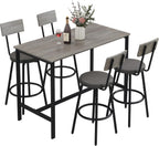 Zevemomo Dining Table Set for 4, 5-Piece Bar Table Set, Kitchen Table and Chairs, Counter Height High Top Table with 4 PU Upholstered Stools, Space-Saving Pub Table Sets for Small Space, Gray