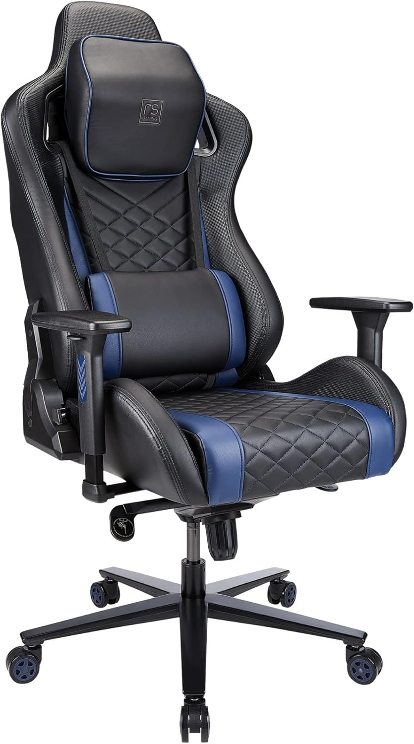 RS Gaming™ Davanti Vegan Leather High-Back Gaming Office Chair, Black/Blue, BIFMA Compliant