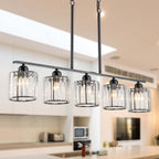 36" Black Chandeliers for Dining Room Light Fixtures over Table, 5-Light Black Linear Farmhouse Pendant Lights Kitchen Island Lighting, Adjustable Island Lights for Kitchen with K9 Cystal Shades E26
