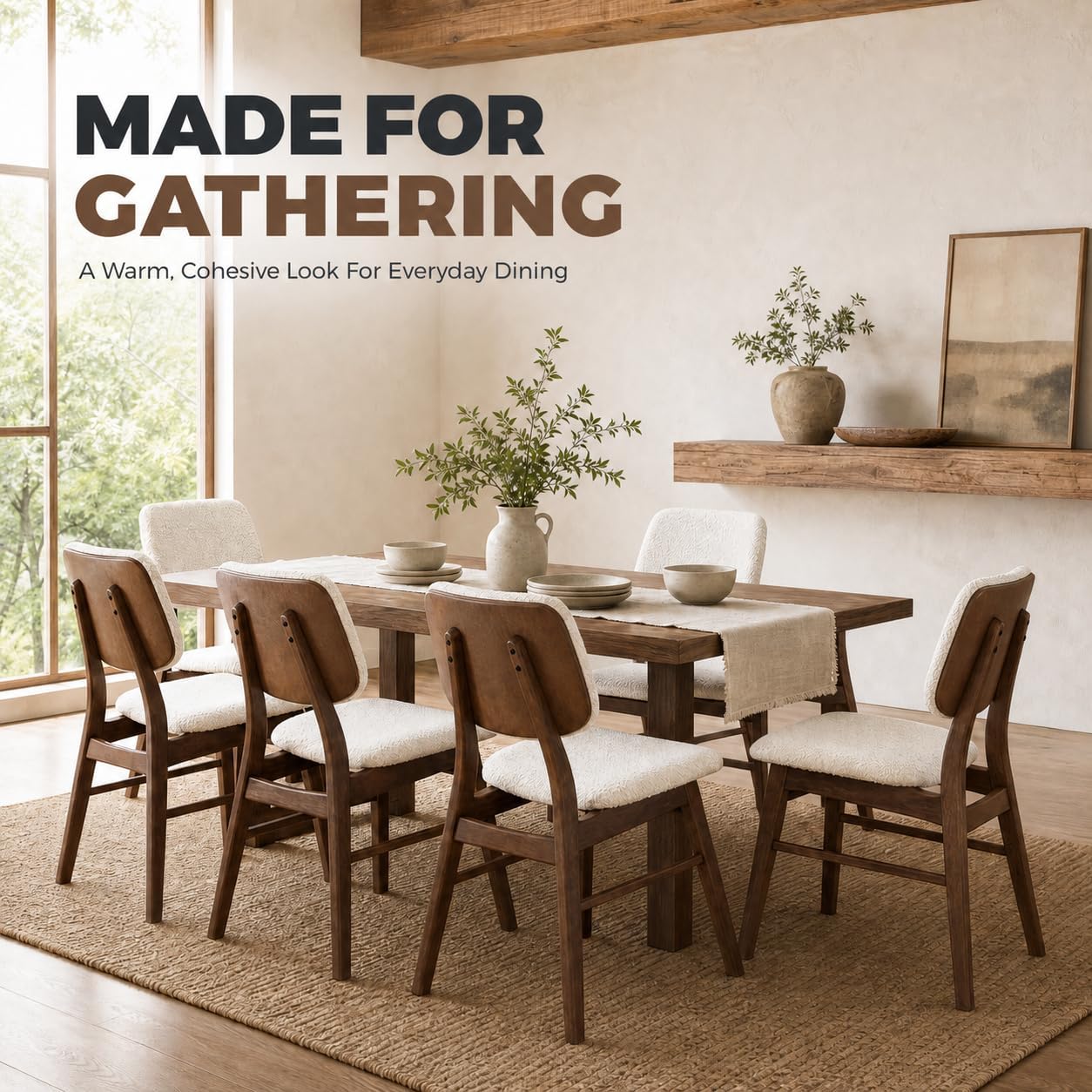 Dining Chairs Set of 6, Mid-Century Modern Dining Room Kitchen Dinner Chairs, Upholstered Vanity Living Room Chairs, Open Back and Padded Seat for Home/Kitchen/Living Room/Bedroom