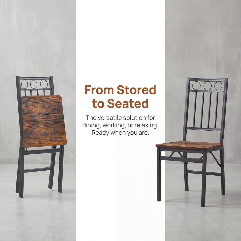 Bluecat Folding Dining Chairs 4 Pack, Industrial Foldable Dining Chair Set, Vintage Stackable Metal Frame Chairs with Wood Seat for Home Kitchen Dining Room Living Room