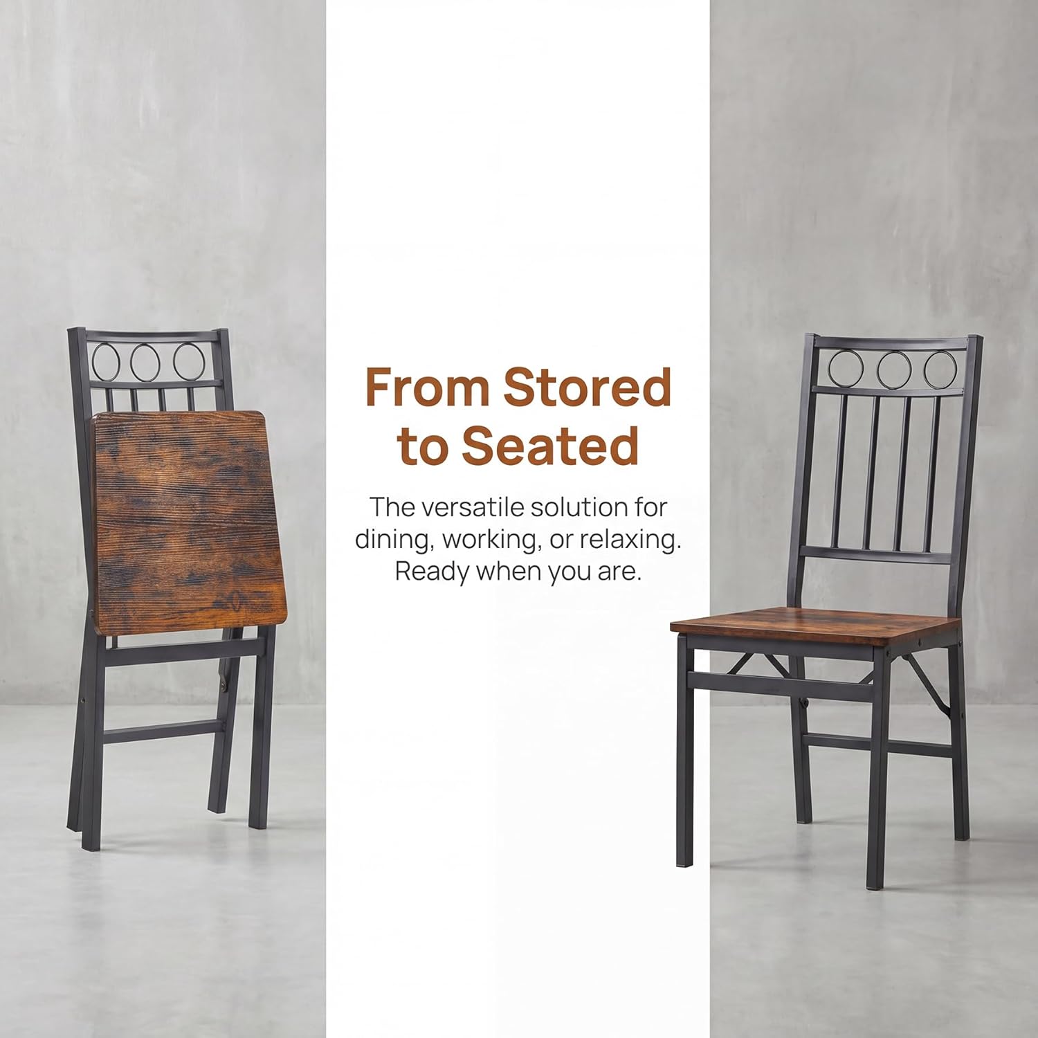 Bluecat Folding Dining Chairs 4 Pack, Industrial Foldable Dining Chair Set, Vintage Stackable Metal Frame Chairs with Wood Seat for Home Kitchen Dining Room Living Room