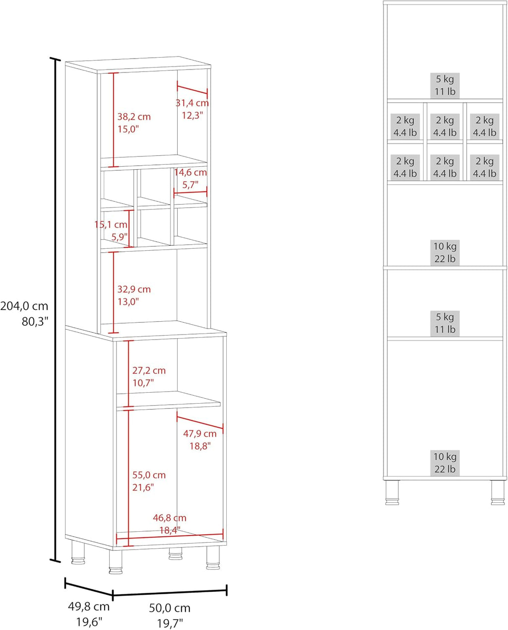 19.6"D*19.7"W*80.3"H Corner Freestanding Kitchen Pantry with Dawer, 2 Shelves & 2 Single Doors, 6 Compartments, Rectangular Wood Storage Cabinet, Modern, for Living Room, Dining Room, White