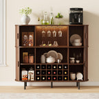 ONBRILL 55" Fluted Wine Bar Cabinet with LED Lights, Coffee Bar Cabinet with Power Outlet, Modern Liquor Whiskey Cabinets with Wine Rack and Glass Holder, Home Bar for Living Room Kitchen