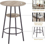 3-Piece Dining Table Set for 2, Small Round Kitchen Table with 2 Chairs, Counter Height Bar Table with Storage, Pub Table and PU Upholstery Stools for Small Space, Apartment, Bistro-Grey