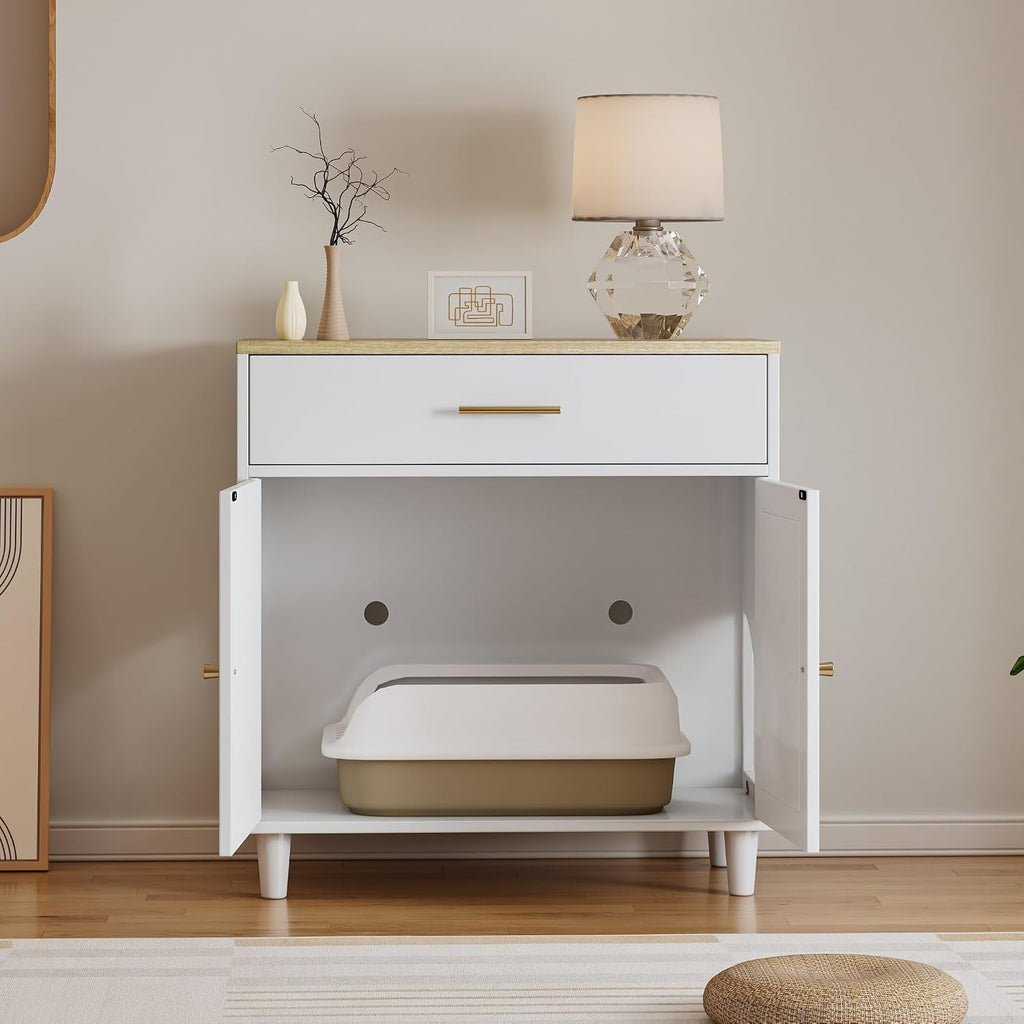 Contemporary Storage Cabinet, Cat Litter Box Enclosure with Scratch Pad, Hidden Litter Box Furniture,for Kitchen Home