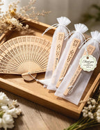 Personalized Fans for Wedding - Handheld Foldable Wooden Fans with Tassels and Organza Bags Custom Wedding Favors for Guests, Eco-Friendly Bulk Bridal Party Gifts (50)