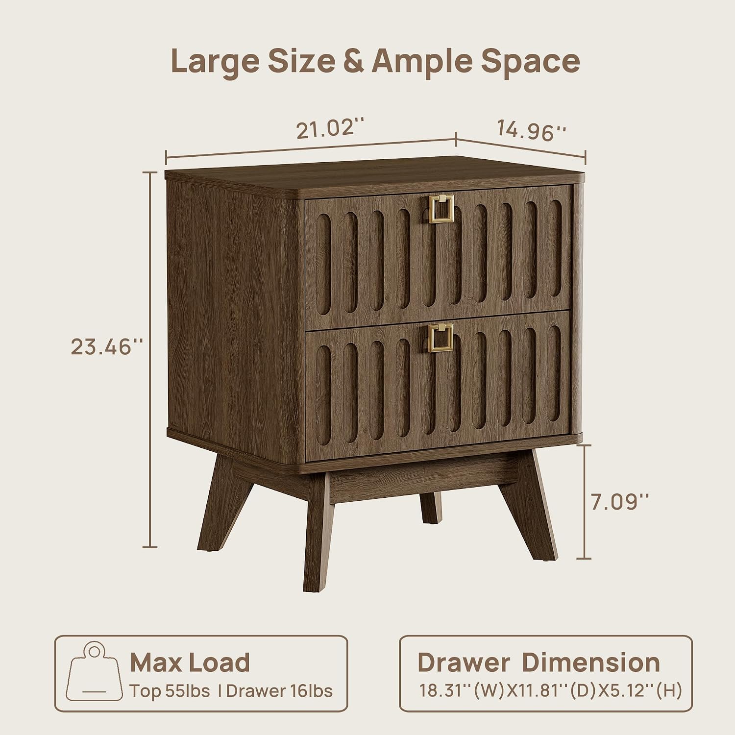 SICOTAS Nightstands Set of 2 with Drawers, 21" Wide Modern Bedside Tables | Modern 21" Wide Bedside Tables Set of 2 with Drawers, Stable Nightstands with Handle Accent End Tables for Bedroom, Apartment
