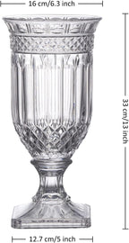 Joeyan 13" Glass Urn Vase,Tall Centerpiece with Ripple Diamond Pattern,Thickened Vase for Home, Wedding Parties