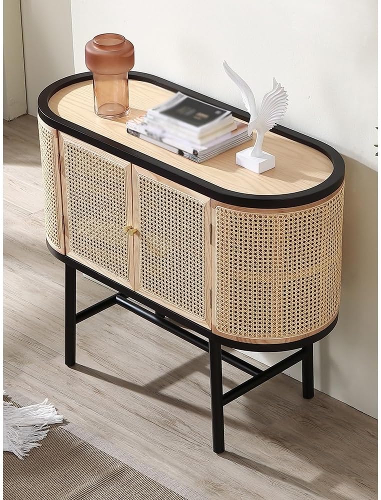 Entryway Cabinet Wooden Simple Dining Sideboard Home Kitchen Rattan Storage Cabinet Living Room Porch Tea Cabinet Sideboard Storage Cabinet