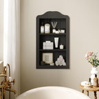 CJL 14'' x 24'' Victorian Recessed Medicine Cabinet, Solid Wood in-Wall Bathroom Cabinet, Wall Niche Shelf, 3-Tier, No MDF, Black