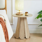 Small Round End Table Nightstand, Mid Century Modern Side Table with Petal Base, Wood Bedside Table for Bedroom, Living Room, Small Space Natural
