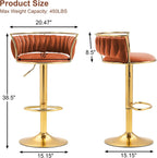 Velvet Swivel Bar Stools, Adjustable Counter Height Bar Chairs with Low Back & Footrest, Modern Gold Bar Stools for Kitchen Island, Bar Pub