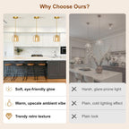 Pendant Lights Kitchen Island 2 Pack,Gold Pendant Lights with Glass Shade,Vintage Hanging Light Fixture Adjustable Cord for Kitchen,Dining Room,Hallway,Living Room,Foyer, Entryway