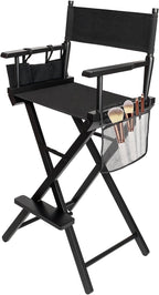 OmySalon Upgraded 31" Height Tall Director Chair Folding Artist Makeup with Replacement Cover Canvas, Storage Side Bags, Portable Footrest, Support 250 lbs,Solid Hardwood & Polyester Black