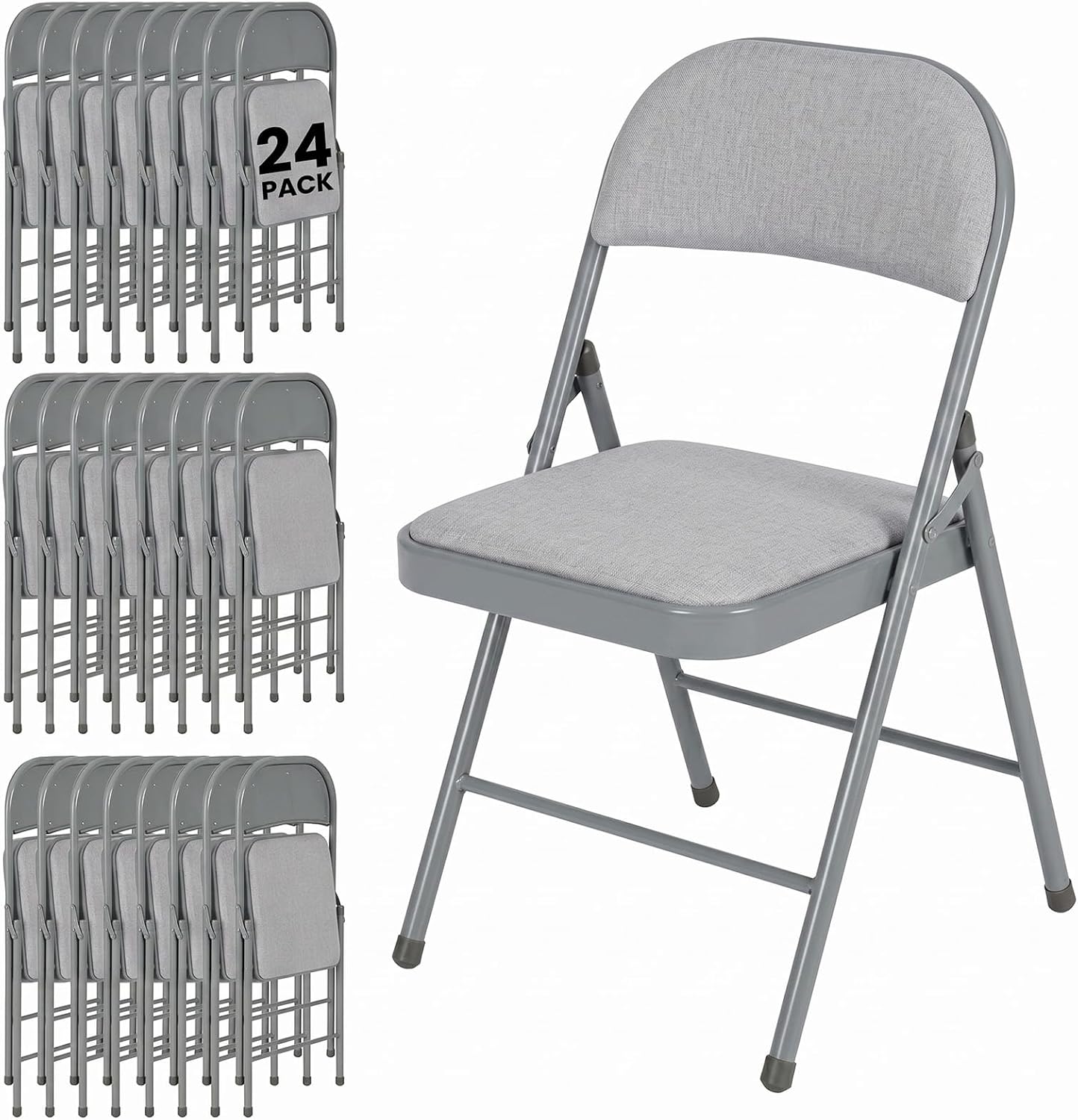24 Pack Folding Chairs, Fabric Dining Chair Set with Padded Cushion and Back, Indoor Outdoor Seat for Home Office, Parties, Events, Wedding, Extra Guest Seating, Graphite Gray