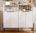 White Buffet Cabinet with Storage, Fluted Storage Cabinet with Doors & Adjustable Shelves, Solid Wood TV Stand Credenza for Kitchen Dining Room, 41"L x 14"D x 37"H Easy Assembly Kitchen Sideboard