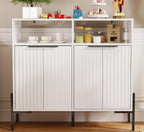 White Buffet Cabinet with Storage, Fluted Storage Cabinet with Doors & Adjustable Shelves, Solid Wood TV Stand Credenza for Kitchen Dining Room, 41"L x 14"D x 37"H Easy Assembly Kitchen Sideboard