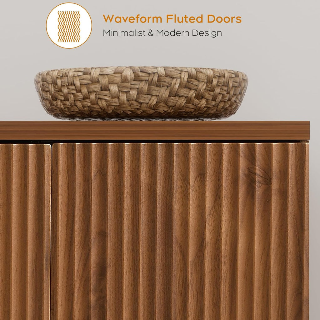 Yechen 94.6" Walnut Fluted Sideboard Buffet Cabinet with Storage and 8 Doors, Mordern Credenza Storage Cabinet with Adjustable Shelves, Media Console Table, for Living Room Dinning Kitchen(2 PCS)