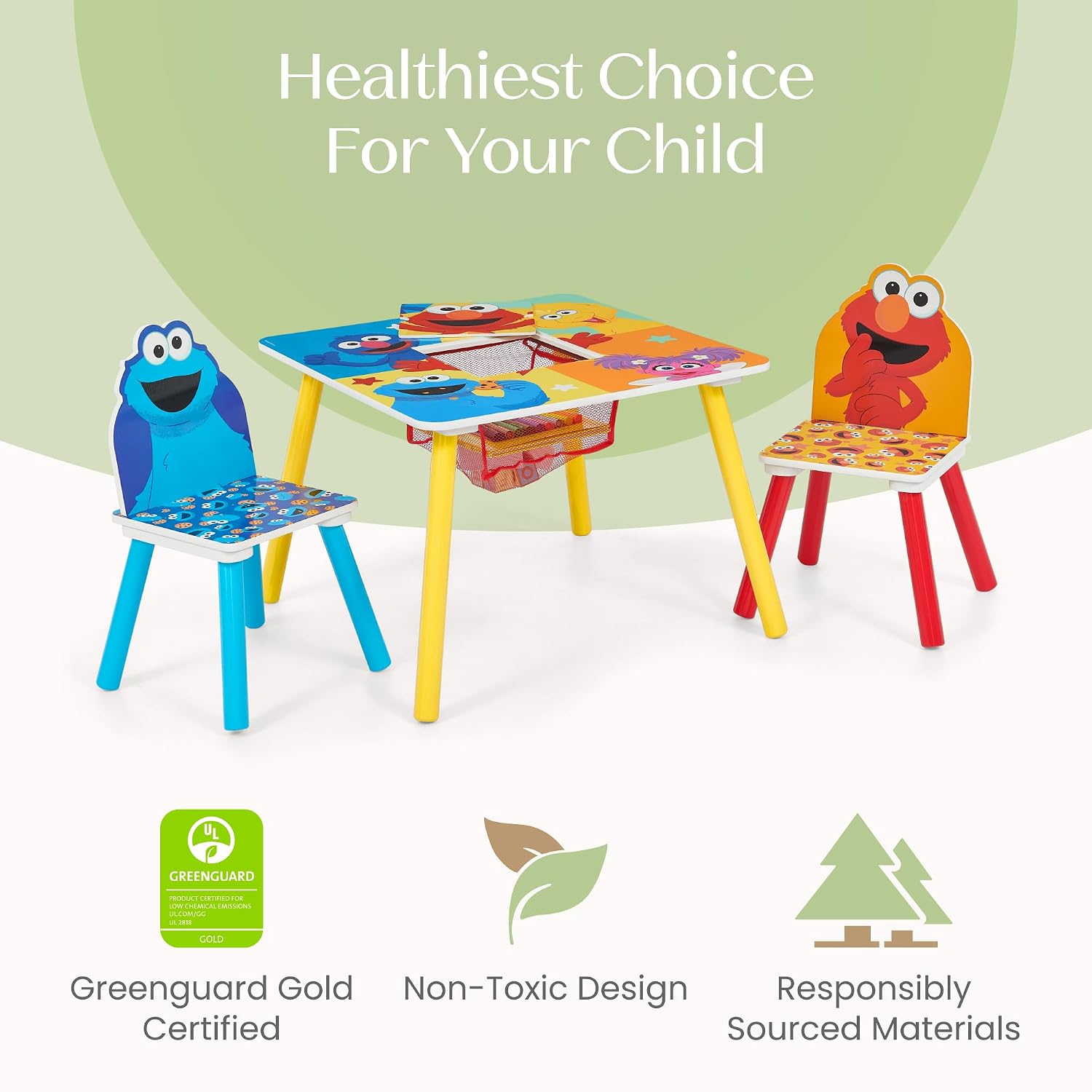 Delta Children Sesame Street Kids Table and 2 Chair Set with Storage, Blue | Greenguard Gold Certified, Kids Table & Chair Set for Toddlers & Children for Arts/Crafts, Snack Time, Durable Activity Table